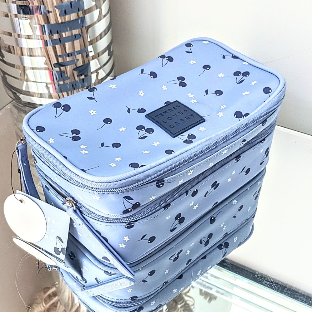 NWT Tender Love + Carry Cherry Two Layer Toiletry Makeup Cosmetics Bag - Picture 2 of 3